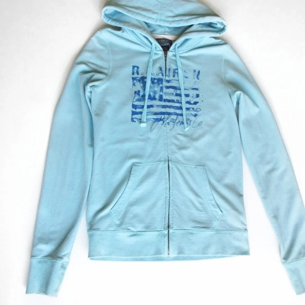 Vintage Ralph Lauren Polo Zip-Up Hoodie – Y2K Light Blue Size Small Amer… - Picture 1 of 5